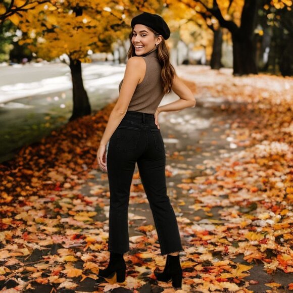 MOTHER The Hustler Ankle Fray Jeans High Rise Wide Leg Black Wash Not Guilty - Picture 4 of 12